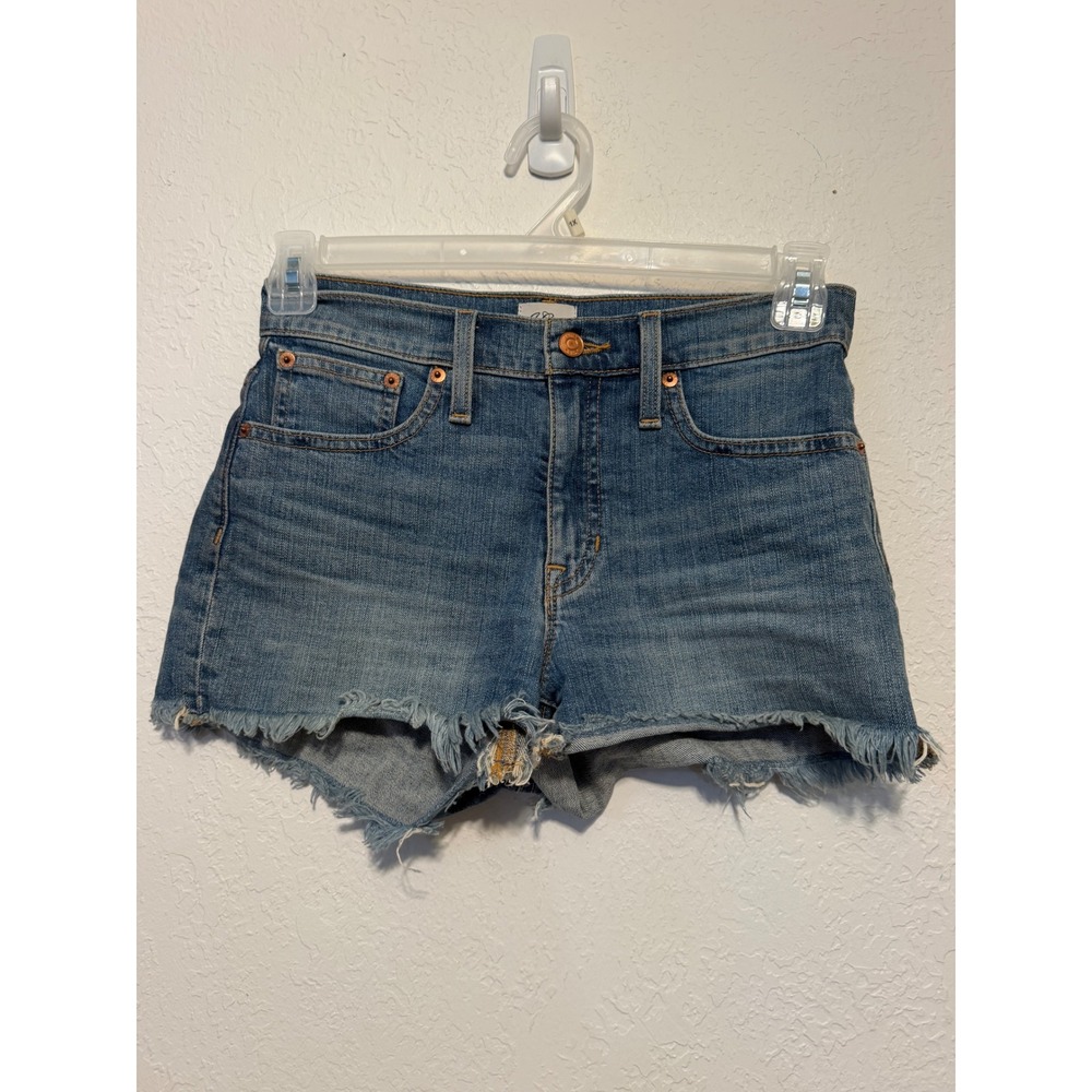 J.Crew Denim Re-Imagined Cut-Off Shorts Medium Wash Blue Frayed Hem AV826 24